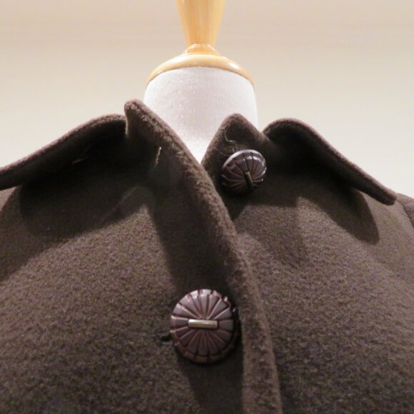 Women Medium Brown Wool Blend Coat Zara Basic Short Structured Invert Box Pleats - Picture 12 of 16